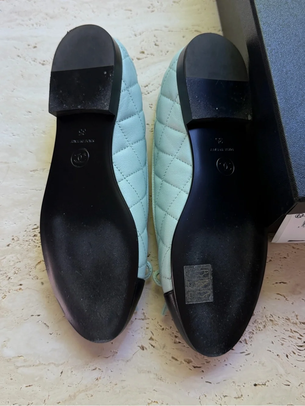CHANEL Two-Tone Blue and Black Ballerina Flats